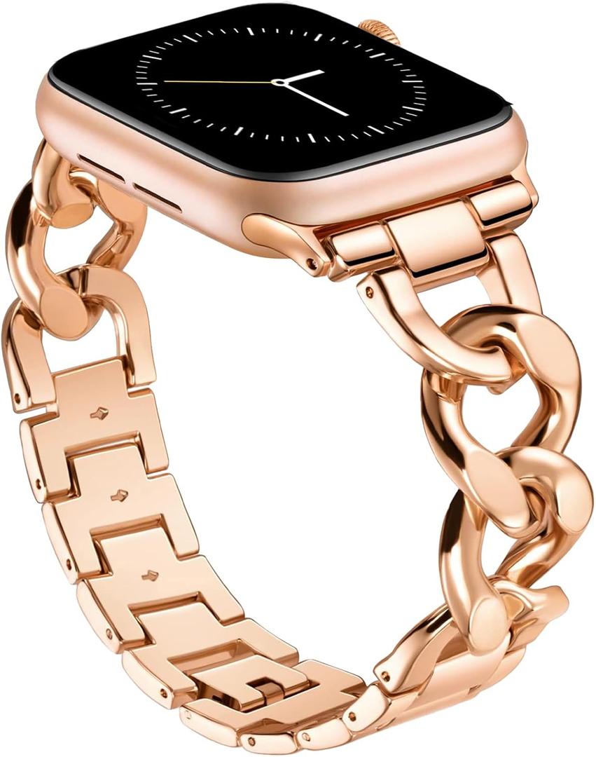 Watch Bands for Women Compatible with Apple Watch 38mm 40mm 41mm 42mm 44mm 45mm 46mm 49mm Metal Band Cowboy Steel Chain Bracelet for iWatch Series 11 10 9 8 7 6 5 4 SE 3/2/1 Women Dressy Watch Band