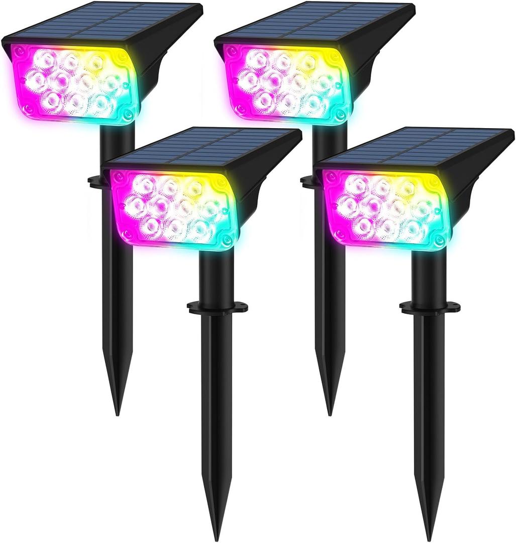 T-SUNUS RGB Solar Landscape Spotlights Christmas Outdoor, IP65 Waterproof Color Spot Light Auto Dusk to Dawn Landscaping Wall Lights for Tree Yard Garden Driveway Porch Walkway Pond Halloween 4 Pack