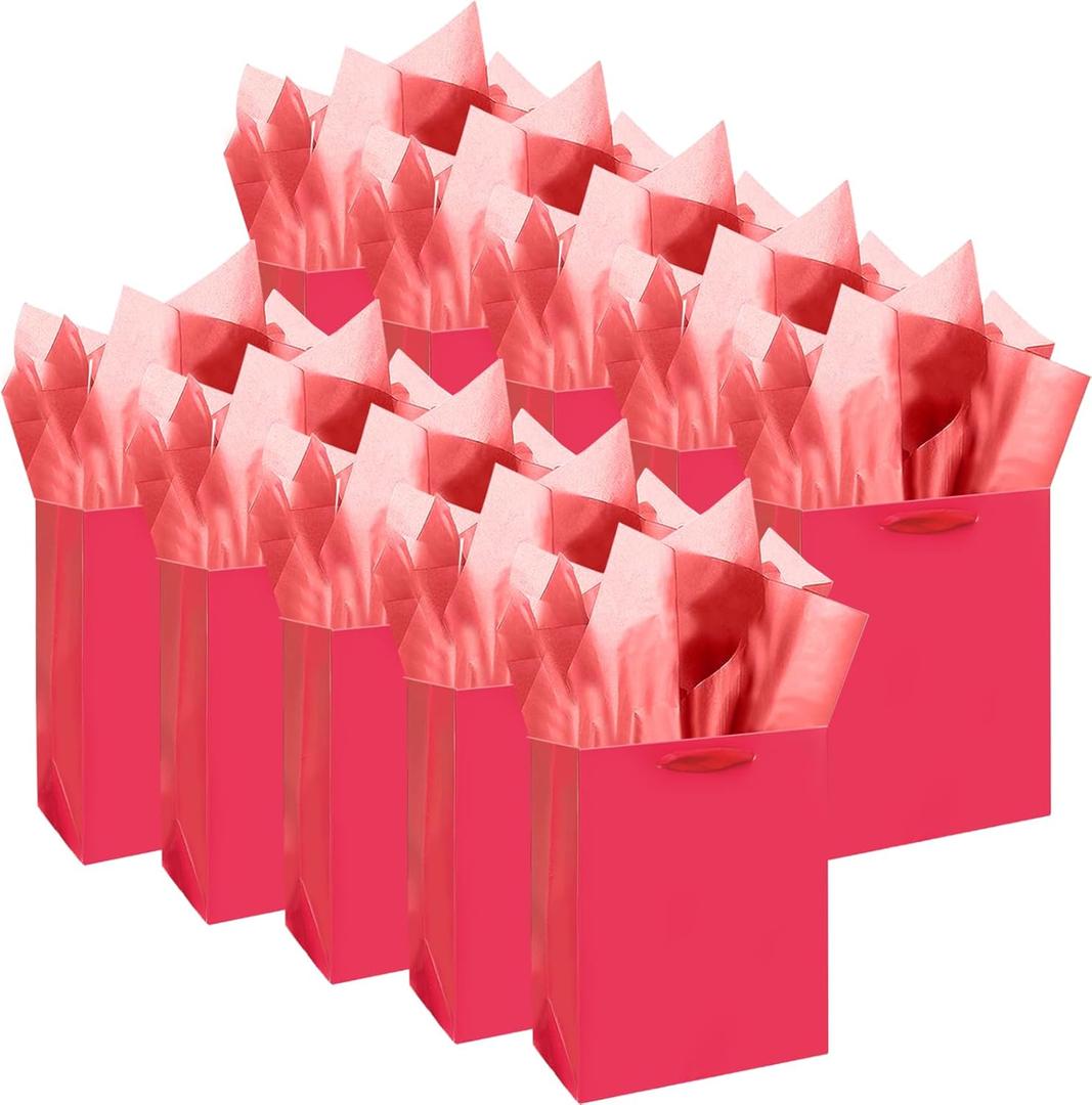 qiqee 10PCS Wine Red Mini Gift Bags with Tissue Paper Handles 6.3"x4.7"x2.4" Small Size Present Party Favor Bags Tissue Paper