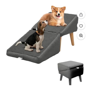 Hdnbsp Split Ottoman Dog Ramp, 4-Step Dog Stairs for Bed, Foldable Pet Steps for Small, Medium, Senior Dogs & Old Cats - Couch Height, Anti-Slip, Washable Cover, Storage Pocket, 135lb Capacity