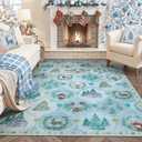 Lahome Light Blue Christmas Rugs for Living Room, Frozen Christmas Area Rugs 5x7, Washable Rugs for Bedroom Large Soft Winter Xmas Tree Carpet for Nursery Holiday Decor,Blue