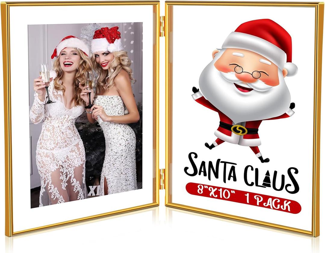 Sintuff 8" x 10'' Brass Double Picture Frame Clear Double Folding Hinged Frame Acrylic Memorial Photos Displayed Stand for Desktop Artwork Plants Specimen Graduation Christmas Gifts(Gold)