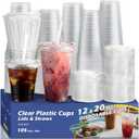 Plastic Cups 105 Sets of value packs,12 oz+20 oz Plastic Cups with Lids and Straws,Disposable Iced Coffee Cups with Lids,Clear To Go Cups For Smoothie,Cold Drinks