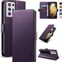 Wallet Flip Case for Samsung Galaxy S21 Ultra 5G - [RFID Blocking] Luxury PU Leather Card Holder Magnetic Phone Cover with Kickstand,Shockproof Protective Case,Purple