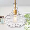 11" Clear Glass Pendant Light  Large Hand-Blown Glass Shade with Hammered Texture and Gold Finish, Adjustable Ceiling Hanging Light for Kitchen Island, Dining Room, Hallway, Living Room