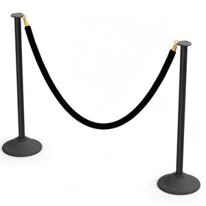 RoadHero Stanchions Post with Velvet Ropes, Plastic Crowd Control Barriers with Weighted Base for Party, Movie Theater and Queue Management, Black, 2 Pack