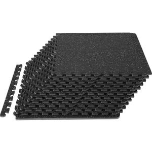 VEVOR 0.56Inch 48sq.ft 12 Tiles Gym Flooring for Home Gym, Rubber Top with High Density EVA Foam, 25 x 25In Gym Floor Exercise Equipment Mats, Interlocking Gym Mats, Puzzle Workout Mats, Black & Gray