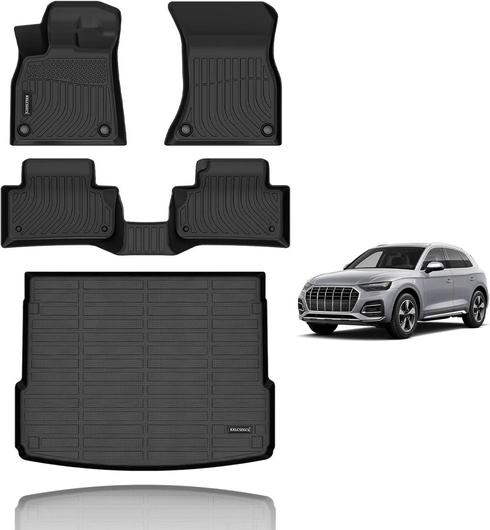 KELCSEECS Floor Mats & Cargo Liner Custom for Audi Q5 (Not for Q5 PHEV Models) 2024 2023 2022 2021 2020 2019 2018 Car Mats Automotive Cargo Mat Floor Liners Trunk Mat Q5 All Weather Trunk Liner