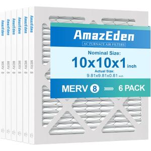 10x10x1 AC Air Filter MERV 8 (6-Pack) MPR 600 FPR 5 HVAC Furnace Pleated Filters Dust Defense Air Filters Replacement (Exact Dimensions: 9.81x9.81x0.81 Inches)