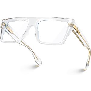 VISOONE Square Clear Blue Light Blocking Glasses TR90 Gaming Men Women ALBA (Crystal)