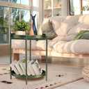 TeoKJ 2 Tier Green Side Table, Folding Round Metal End Table Small Nightstand with Two Removable Tray for Bedroom Living Room Bedside Small Spaces Dark Green, 17.1D x 17.1W x 21.2H in