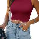 Nlife Womens Western Concert Sparkly Fringe Tops Cowgirl Tassel Tank | western tank,concert,Ribbed texture,Sparkly tassel,Going Out,party,Glitter (Red, L)