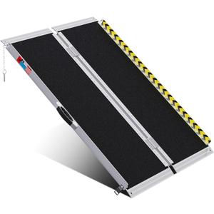 Portable Wheelchair Ramp 4FT, Anti-Slip Aluminum Folding Portable Ramp, Wheelchair Ramps for Home, Weight Capacity Up to 600 LBS, with Transition Plates Above and Below (4FT Using height 4-12")