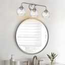 MELUCEE 3 Lights Modern Vanity Lights Over Mirror, Brushed Nickel Bathroom Lighting Fixtures with Clear Striped Swirl Glass Shade, Metal Wall Mount Lamp for Mirror, Bathroom Living Room Workshop