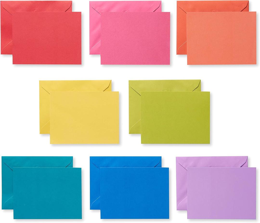 American Greetings Single Panel Blank Cards with Envelopes, Rainbow Colors (200-Count) (red, pink, orange, yellow, blue, purple)
