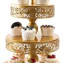 Gold Cupcake Stand - Tiered Dessert Table Display Set 3 Tier Metal Gold Serving Tray Round Cake Stand Holder for Wedding Tea Party Baby Shower Birthday Christmas Decor