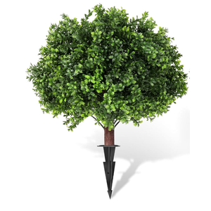 Artificial Boxwood Topiary Tree, 25 Inch Outdoor Faux Boxwood Bush Plants,Indoor Ball Trees with Ground Spike, Fake Potted for Home Front Porch Decor Outside Garden (18"D x 18"W x 25"H)