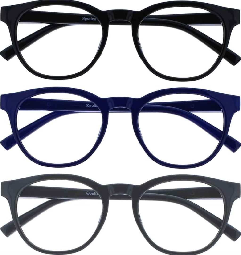 OPULIZE Unisex Adult Blue Light Reading Glasses 3 Pack Round Reading Glasses +3.00