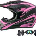Motocross Helmet,Adult &Youth Trend Full Face Helmet,ATV Motorcycle Helmet,Dirt Bike Downhill Off-Road Mountain Bike Helmet,DOT Certified,4-Piece Set (Pink, XL)
