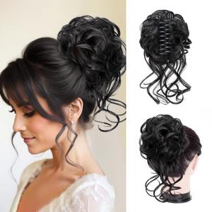 Messy Bun Hair Pieces for Updos Wavy Curly Fake Hair Bun Extensions for Women Synthetic Scrunchies Chignon Hairpieces clip on hair extension for Women Girls (Black)