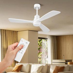 Obabala 52IN White Ceiling Fan with Lights Modern Ceiling Fan with Remote Control Reversible DC Motor and Matte White 6 Speed, Timer for Indoor Outdoor Patios