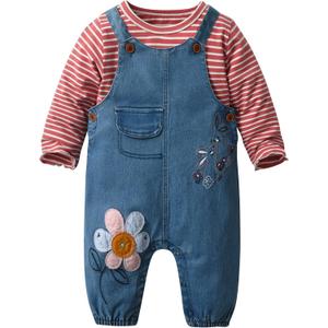 Cute Baby Girls Clothes Toddler Girls Long-Sleeve T-shirt+Denim Overalls Pants Outfits Infant Girl 0-2 Years Clothes (Pink, 6-12 Months)