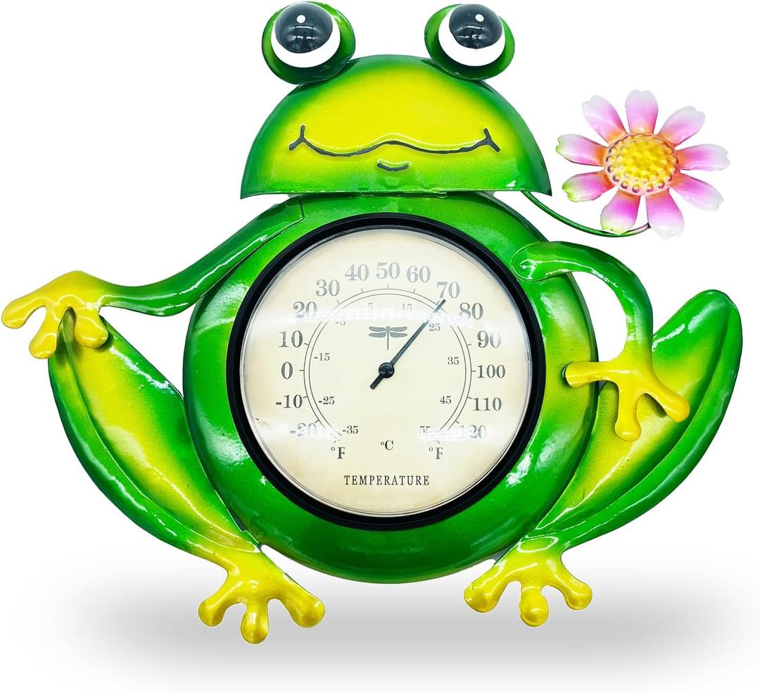 Decorative Frog Wall Thermometer - Waterproof Indoor/Outdoor Temperature Gauge for Patio, Garden, Porch, Easy to Read, No Battery Needed