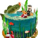 24PCS Gone Fishing Cake Topper Fisherman Fish Cake Decoration for Catching the Big One Birthday Theme Party Supplies