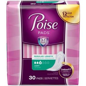 Poise Regular Light Absorbency Pads, 30 Count (Pack of 1)