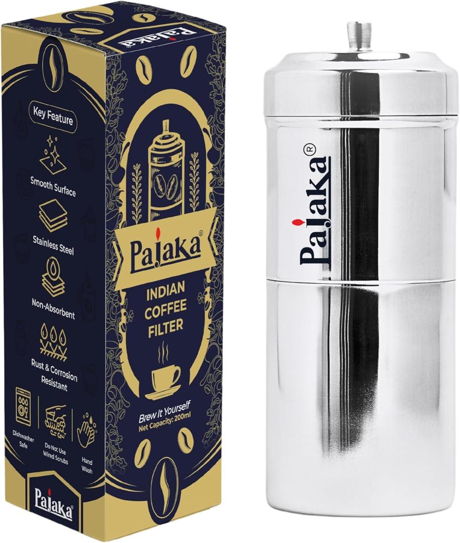 PAJAKA South Indian Filter Coffee Maker 2-4 Cup Mug Madras Kaapi Kappi Drip Decoction Maker Brewer Dripper Stainless Steel Medium Size (200 ML) | Pour Over Coffee Makers for Home & Kitchen