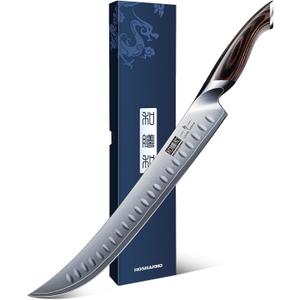 HOSHANHO Carving Slicing Knife, 12 Inch Japanese High Carbon Steel Brisket Knife with Ergonomic Pakkawood Handle, Razor Sharp Curved Butcher Breaking Knives for Meat Cutting