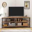 Corner TV Stand with Power Outlet, Corner Entertainment Center for 32 43 50 55 60 Inch TV, Industrial Media Console Table for Living Room Bedroom, 55 Inch, Rustic Brown, Onesize