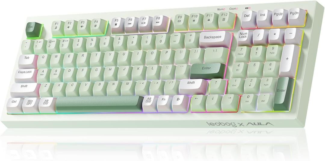 LEOBOG x Aula Gaming Keyboard, Wireless Creamy Keyboard, Bluetooth Computer Keyboards Ergonomic Typewriter Full Size with Number Pad Light Up RGB Backlit Tri-Mode BT/2.4GHz/USB-C - K99 Green