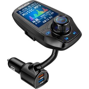 Upgraded Bluetooth FM Transmitter for Car, Wireless Radio Adapter Kit W 1.8" Color Display Hands-Free Call AUX in/Out SD/TF Card USB Fast Charge 18W for All Smartphones Audio Players - Black