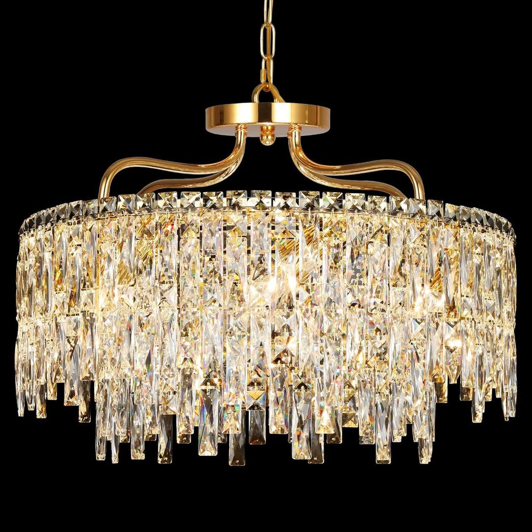 Gold Crystal Chandeliers for Dining Room Light Fixture, 24" Modern Round Chandeliers8 Lights Luxury Ceiling Pendant Ceiling Lighting for Dining Room Bedroom Entryway Foyer Staircase