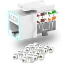 Keystone Jack Cat6 Slim 25 Pack, Cat6 Keystone Jacks 90 Degree, RJ45 Keystone Jack Punch Down White, Compatiable for High-Density Network WallPlate or Patch Panels