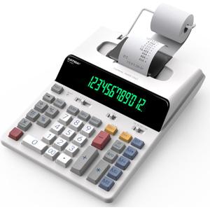 CATIGA 12 Digit Thermal Printing Calculator with Tape Print Out, Ink-Free Adding Machine, 5X Faster Quite at 8.0 LPS, Extra Large Fluorescent Display, Tax Calculation with Clock and Calendar, SP-2401 (White)