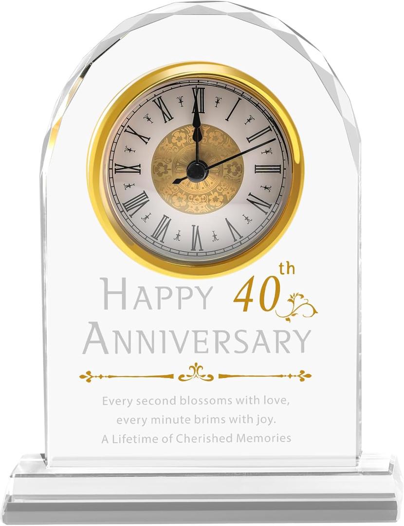 40th Anniversary Wedding Gifts Crystal Clock Gifts For Wife Husband,Laser Engraved 40th Anniversary Wedding Crystal Keepsake Gift For Couple Parents,40th Anniversary Quartz Clock Decorations For Home