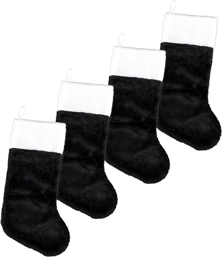 Iconikal 4-Pack Black 18-Inch Plush Fabric Christmas Stocking, Soft White Cuff, Holiday Decor Iconikal 4-Pack Black 18-Inch Plush Fabric Christmas Stocking, Soft White Cuff, Holiday Decor