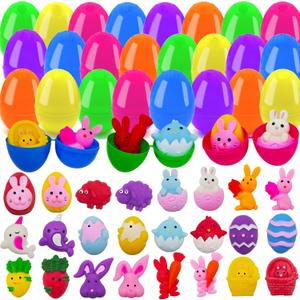 4 x VEALIZUU 24 Pack Plastic Easter Eggs Filled with Mochi Squishy Toys for Kids, Perfect for Easter Egg Hunt Game, Basket Fillers, Party Favor Supplies