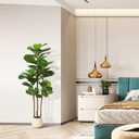 Realead Fiddle Leaf Fig Tree Artificial - 5ft Faux Fiddle Leaf Fig Tree with White Planter - Large Fake Fig Tree with Natural Trunk and Lifelike Leaves for Home Living Room Indoor Decor