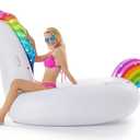 Jasonwell Giant Inflatable Unicorn Pool Float Floatie Ride On with Fast Valves Large Rideable Blow Up Summer Beach Swimming Pool Party Lounge Raft Decorations Toys for Kids Adults