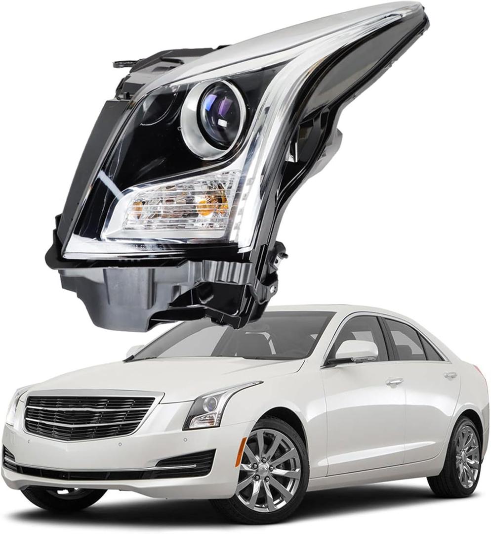 Silscvtt Headlights Assembly Replacement for ATS 2013-2018 Halogen Projector Headlight Headlamp LH Left Driver Side