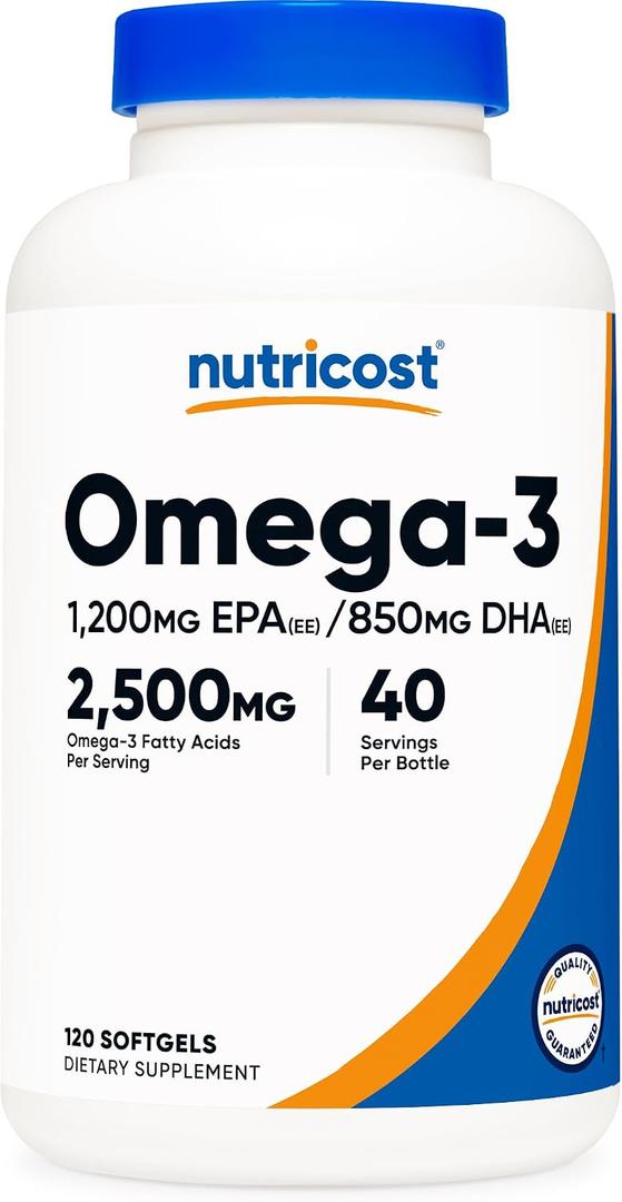 Nutricost Omega 3 Fish Oil - 2500MG, 120 Softgels (40 Serv) - Fish Oil, Wild Caught! 1200mg EPA 850mg DHA - Non-GMO, Gluten Free Exp 12/2028