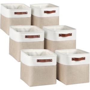 Kntiwiwo Fabric Storage Cubes 10.5x10.5x11 Cube Storage Bins for Closet Organizers and Storage Shelves Foldable Storage Bin with Handles, Set of 6, Beige