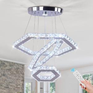 LED Chandeliers Dimmable Crystal Chandelier 3 Rings Modern Pendant Light Adjustable Stainless Steel Ceiling Light Fixture for Dining Room Bedroom Living Room