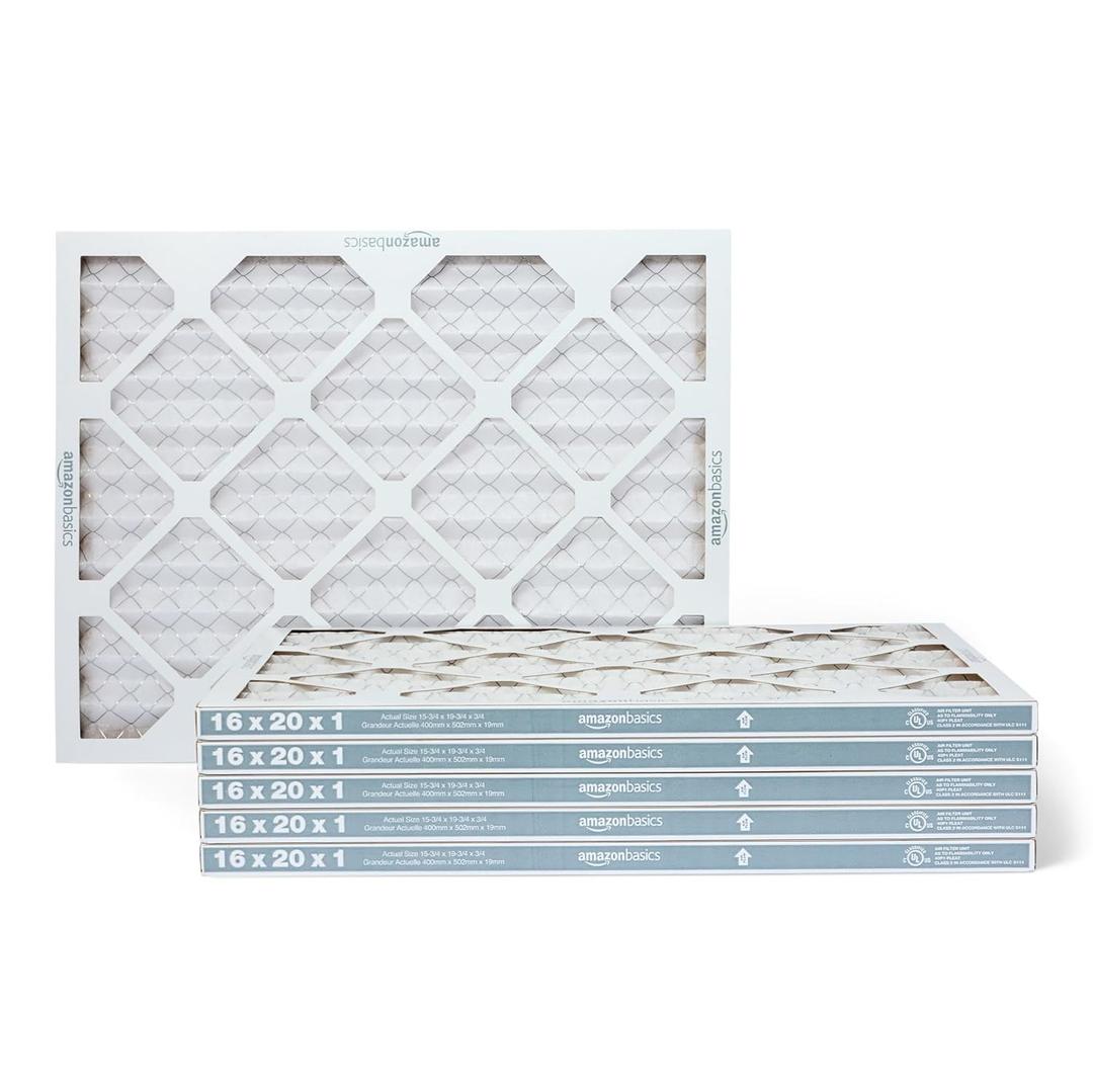 Amazon Basics MERV 5 AC Furnace Air Filter, 16x20x1 inches, 6-Pack (Actual Size: 15.75" x 19.75" x 0.75")