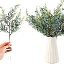 Suncalla 8 Pcs Winter Blue Berry Picks 16" Artificial Glitter Berry Juniper Tree Floral Greenery Stems Iced Winter Decor for Farmhouse Xmas Tree, Vase Fillers, Wreaths, Fireplace Mantels