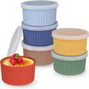 Koluti Nonstick Silicone Ramekins 8oz Set of 6, Creme Brulee Souffle Oven Safe Bowls with Lids, Pudding Dessert Baking Cups Ice Cream Snack Food Storage Container, BPA Free, Microwave, Freezer, Dishwasher Safe (Colorful)