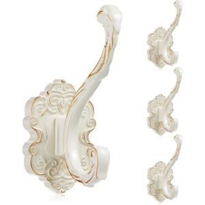Zonon 4 Pcs White Vintage Coat Hooks Decorative Towel Hooks for Bathrooms Antique Wall Hook for Hanging Purse Hat Keys Clothes Heavy Duty Unique French Country Curtain Holder for Wall